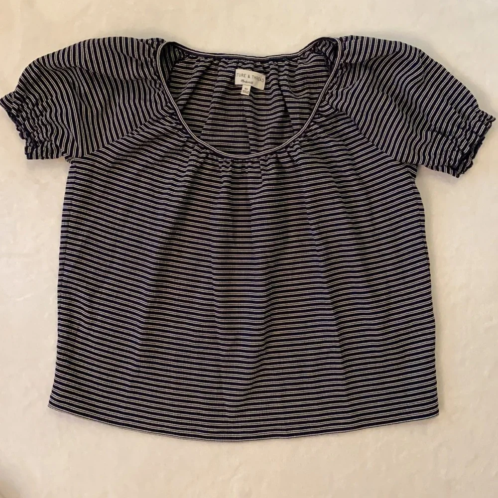Madewell | Texture & Thread Peasant Top Deep Navy Ellis Striped Blue/White (XS) - Picture 15 of 16